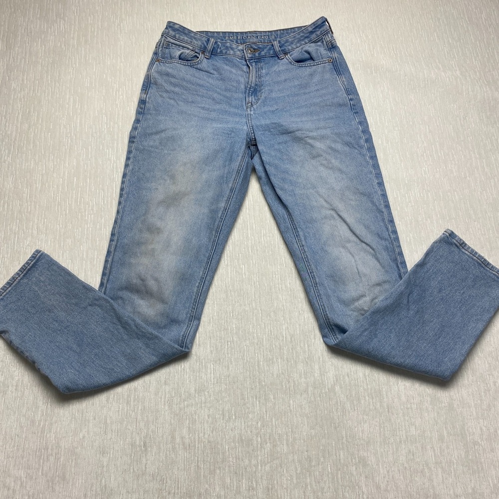 American Eagle Strigid Mom Jeans High Rise Straight Womens 8 X-Long Blue Denim